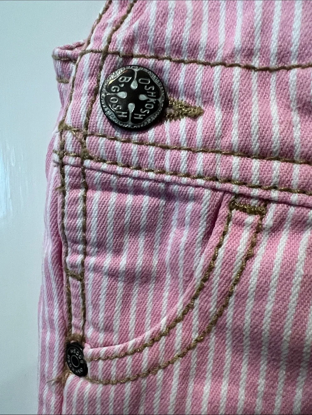 Vintage OshKosh B'gosh Pink Striped Butterfly Embroidered Overalls
